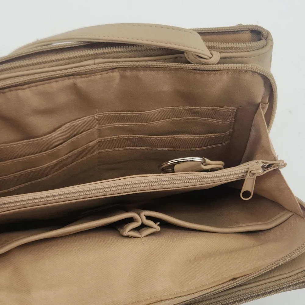 Koltov Tan Organizer Crossbody Shoulder Bag Multi Pocket Purse 9.5
